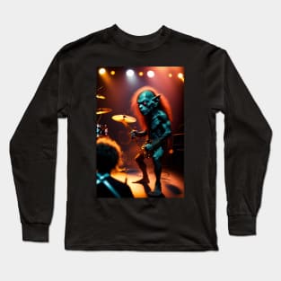 Funny Gollum playing in a heavy metal band graphic design artwork Long Sleeve T-Shirt